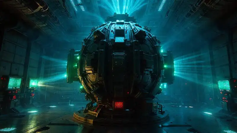 Estructura metálica misteriosa con energía y peligro