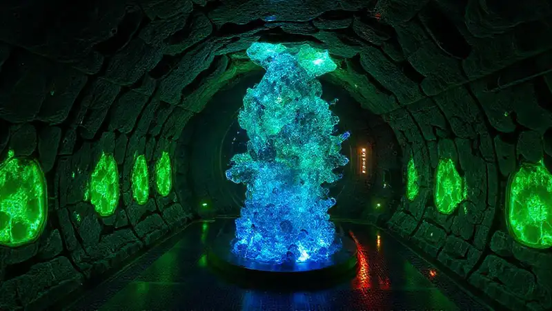 Cámara subterránea con cristal luminescente y alta tecnología