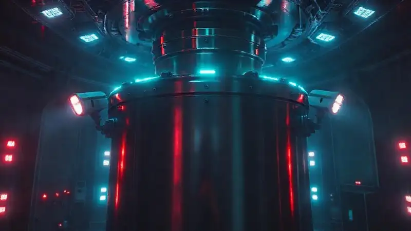Contención metálica futurista con luces y vigilancia