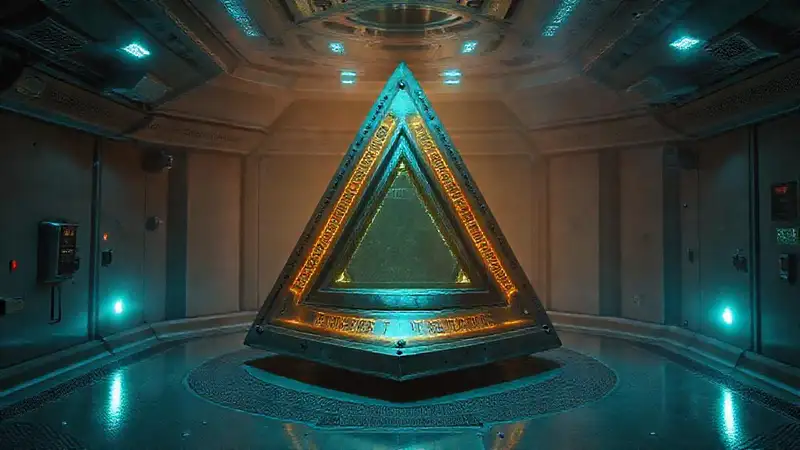 Estructura triangular misteriosa en ambiente tenso
