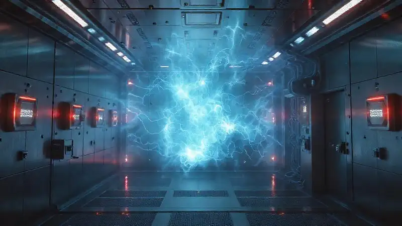 Masa misteriosa en una cámara futurista