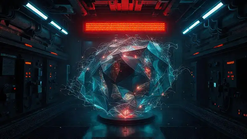 Escena futurista con energía, seguridad y misterio