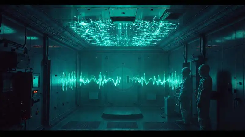 Laboratorio futurista con energía inestable y tensión