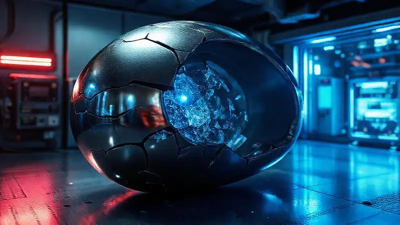 Cámara de contención con objeto metálico brillante