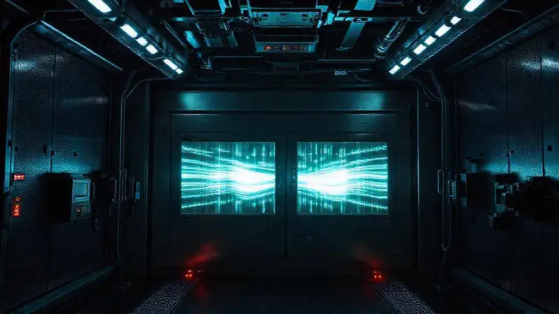 Estructura metálica con luz y energía misteriosa
