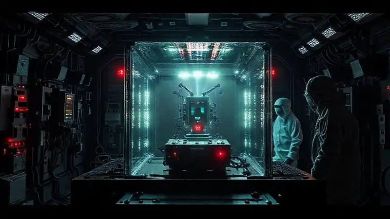 Laboratorio futurista con seguridad y protección avanzada