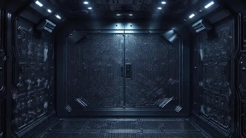 Cámara segura futurista con patrones y sensores