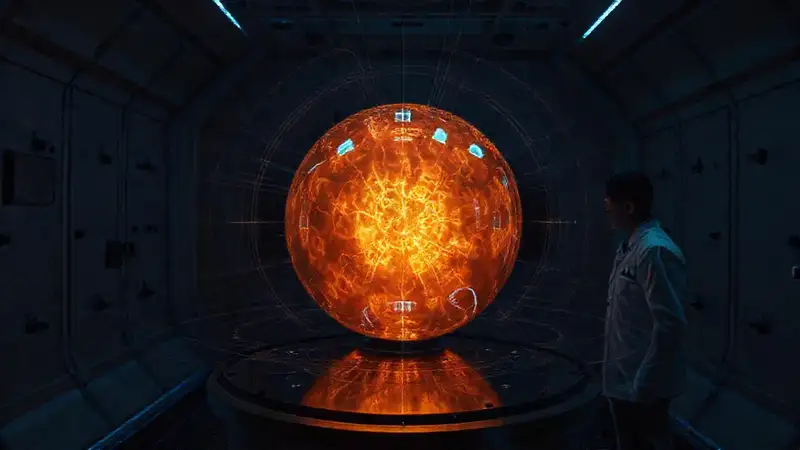 Esfera luminosa en ambiente técnico y seguro