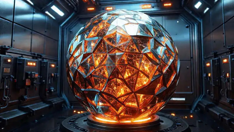 Esfera de cristal metálico en Cámara futurista