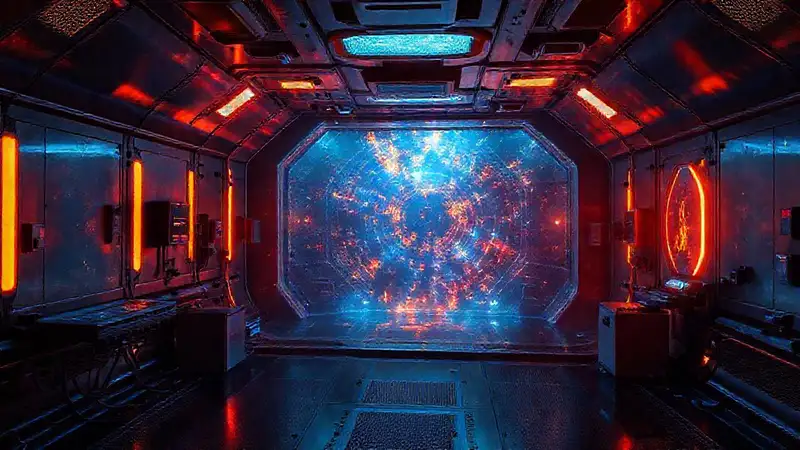 Cámara futurista con campo misterioso y seguridad