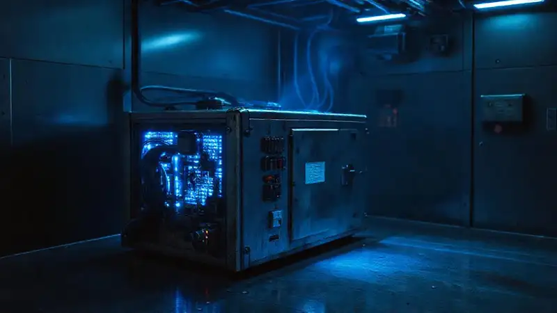 Dispositivo metálico en cámara de seguridad futurista