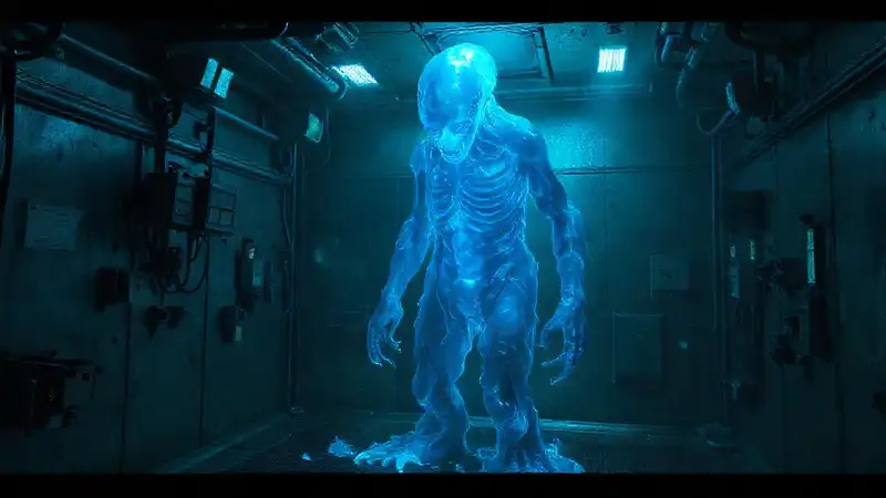 Massive glowing humanoid en sala de contención