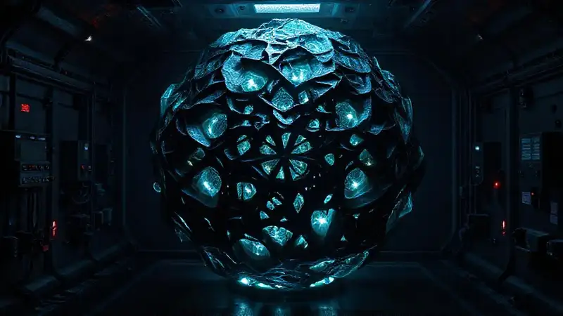 Estructura fractal en cámara de seguridad futurista