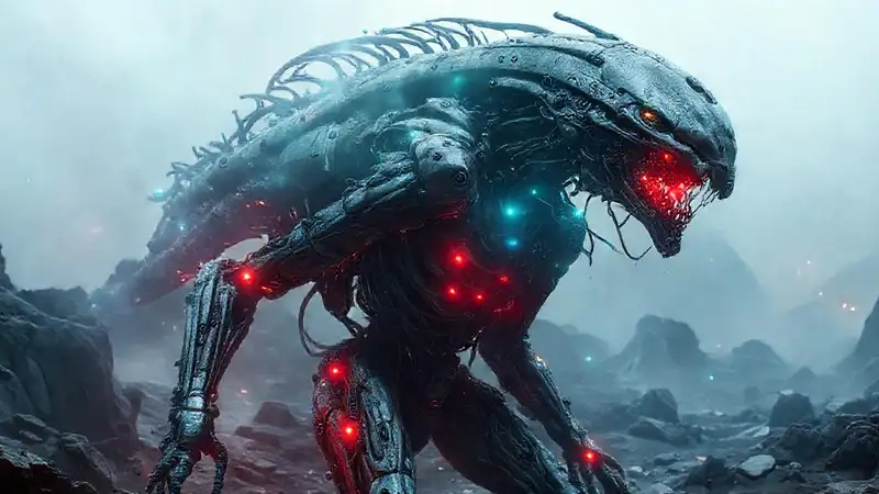 Híbrido futurista en sitio antiguo misterioso