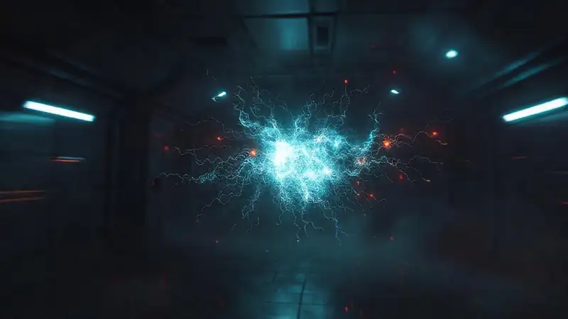 Entidad intangible con energía en entorno futurista