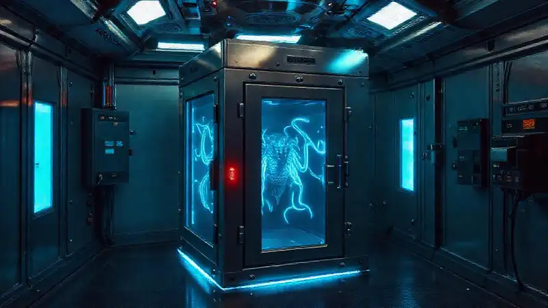 Sala segura con tecnología avanzada y ambiente tenso