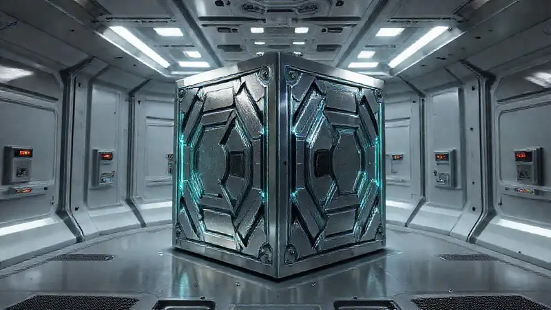 Cubos metálicos misteriosos en cámara futurista segura