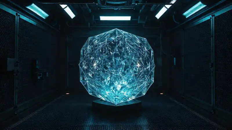 Cristal fractal con patrones luminosos en encierro