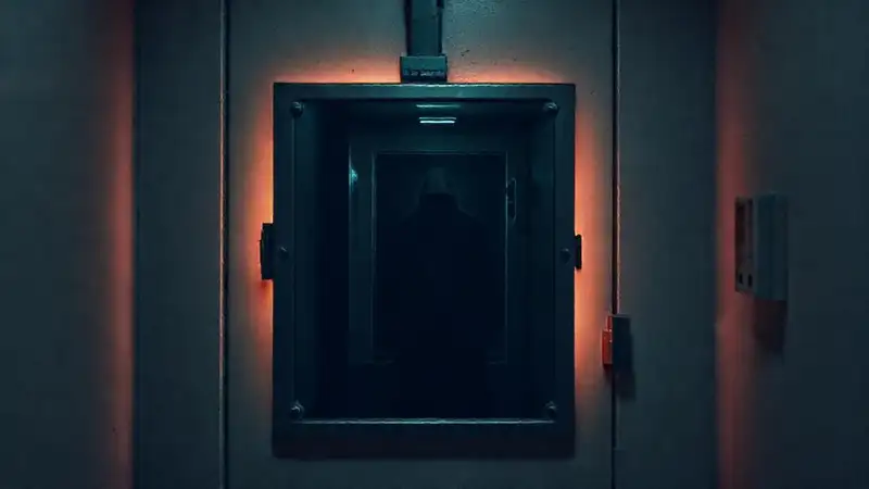 Espejo con figura misteriosa en sala segura