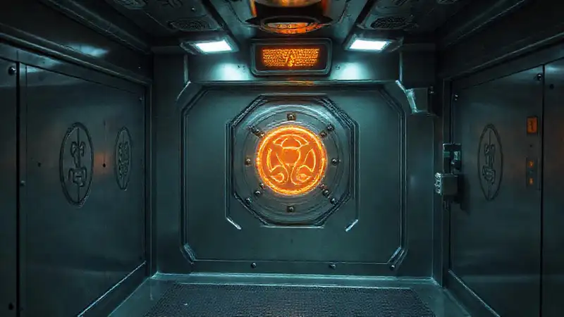 Sala blindada con máquina alienígena y vigilancia