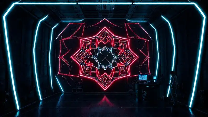 Patrón geométrico neon en ambiente futurista
