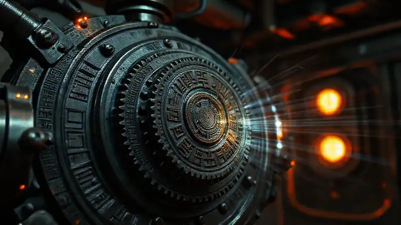 Mecanismo futurista con engranajes y luces