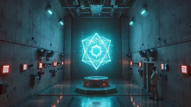 Patrón lumínico futurista en entorno de alta seguridad