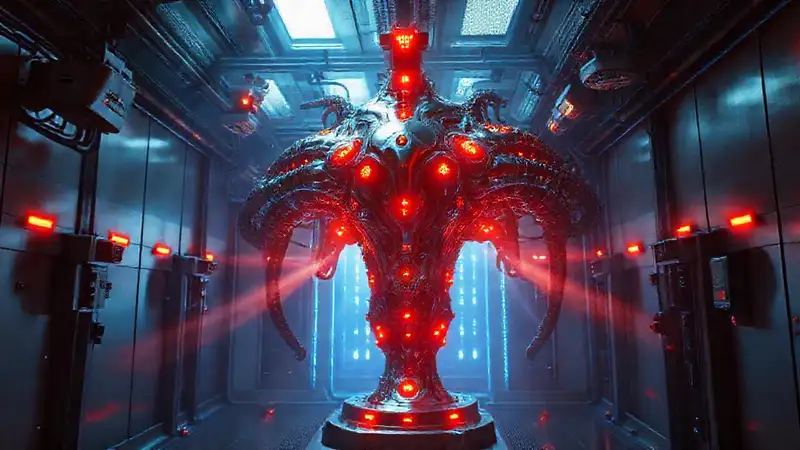 Estructura futurista con energía oculta y vigilancia
