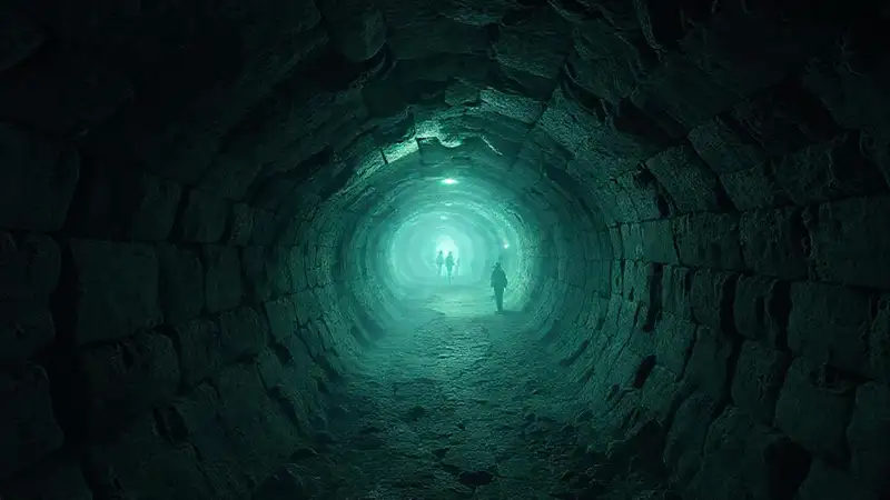 Labertinto oscuro con sombras y atmósfera misteriosa