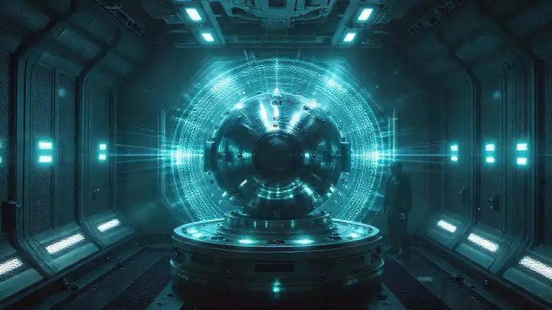 Objeto metálico misterioso en entorno futurista seguro
