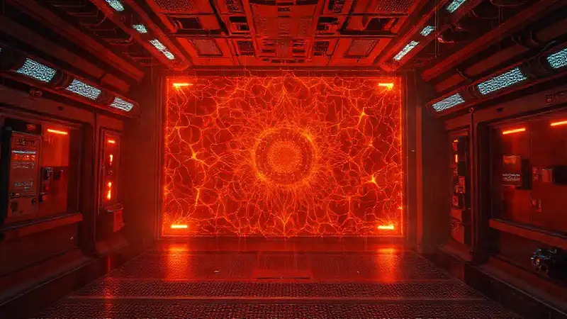 Campo energético misterioso en sala de contención futurista