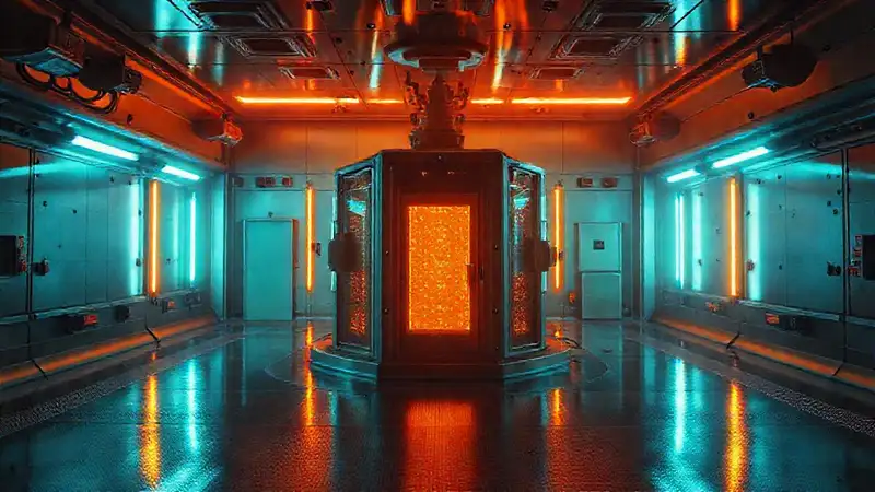 Estructura luminosa misteriosa en sala de seguridad