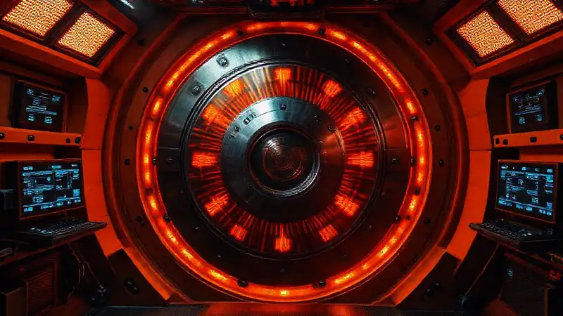 Dispositivo metálico misterioso en jaula de alta tecnología