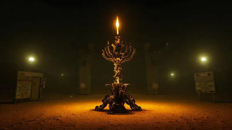 Candelabro misterioso en instalación remota con vigilancia