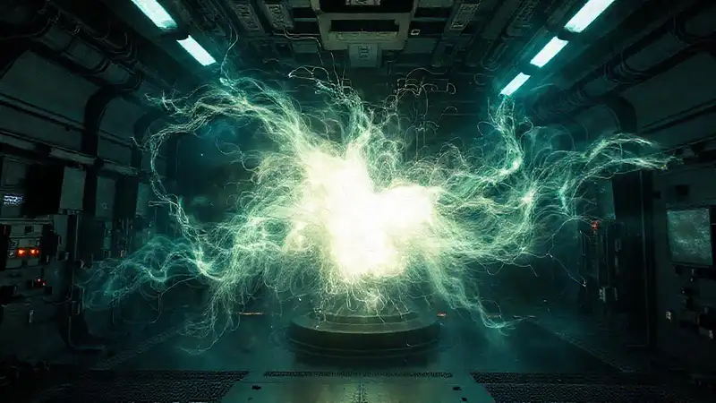Fenómeno energético misterioso en habitación futurista