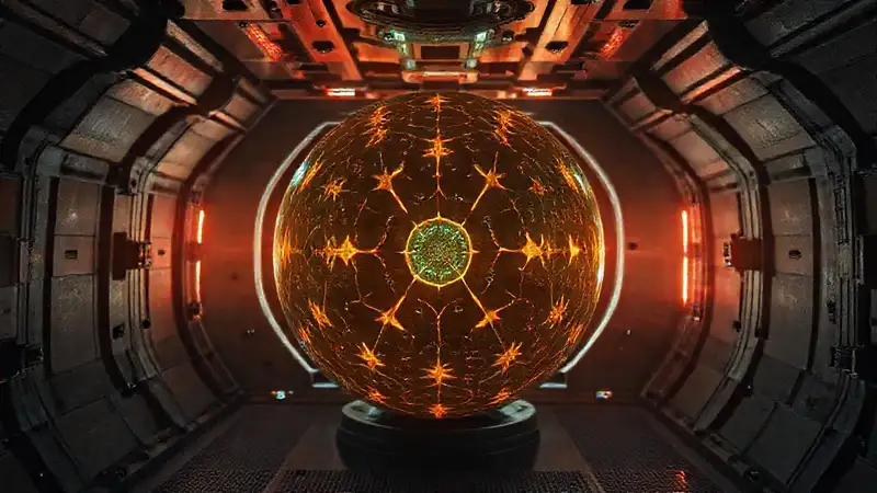 Esfera luminosa en contención futurista y segura