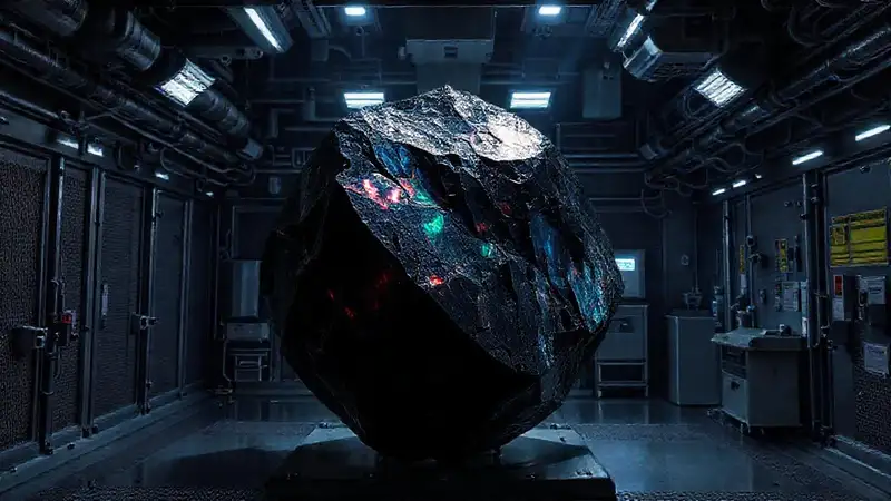 Cristal negro iridiscente en contención de alta tecnología