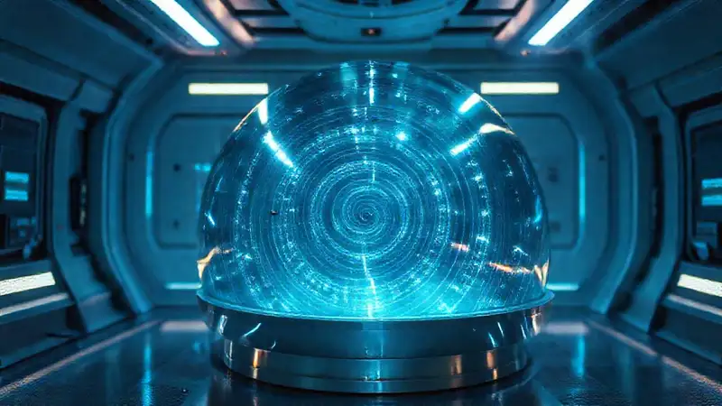 Esfera metálica misteriosa con patrones iridiscentes