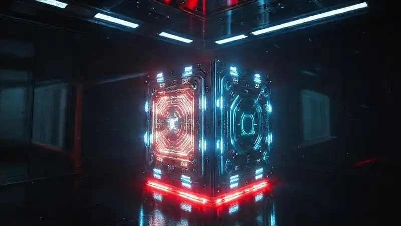 Cubo metálico con patrones electromagnéticos misteriosos