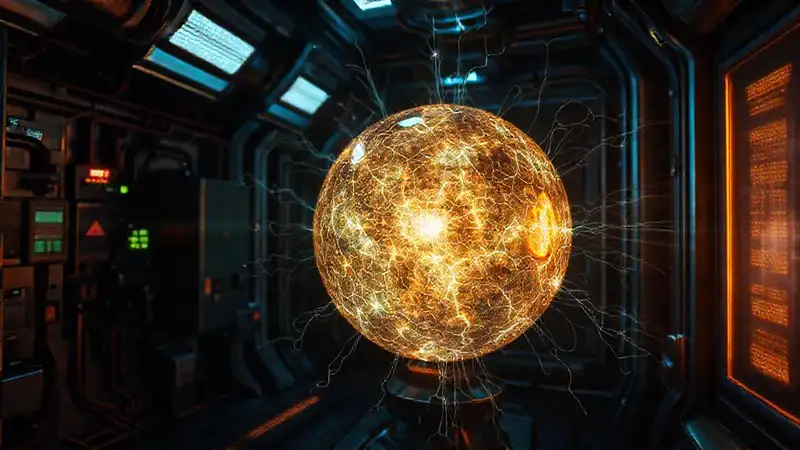Esfera luminosa con patrones y campo electromagnético