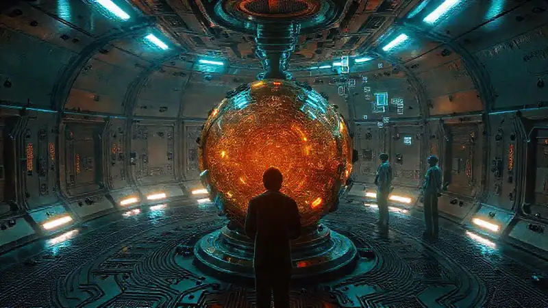 Esfera luminosa en laboratorio futurista misterioso