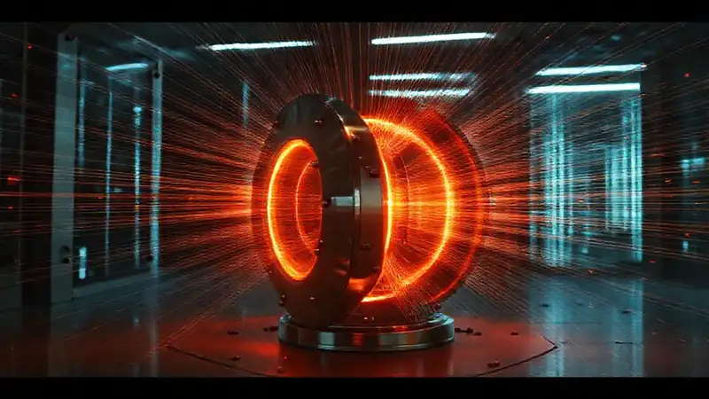 Cilindro metálico electromagnético en laboratorio oscuro