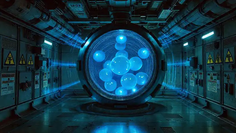 Estructura futurista con orbes y seguridad