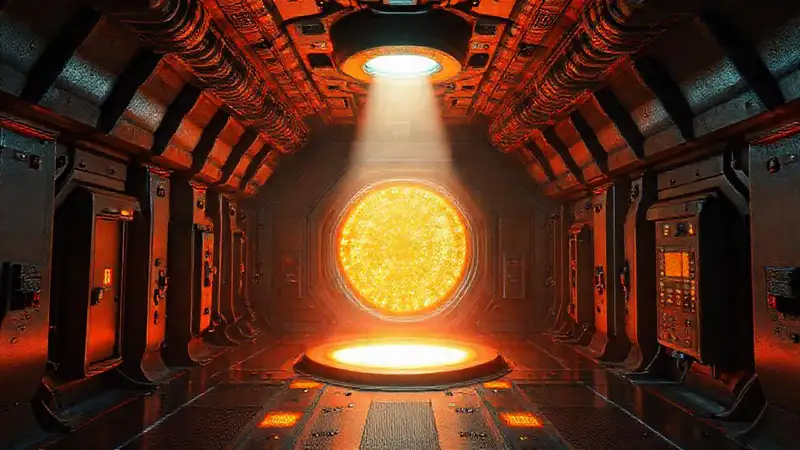 Iluminación en cámara subterránea futurista peligrosa