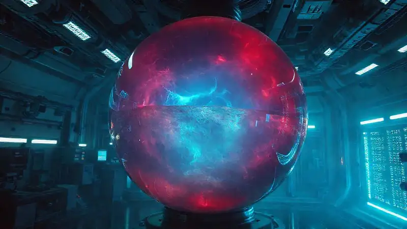Esfera luminosa misteriosa en entorno futurista