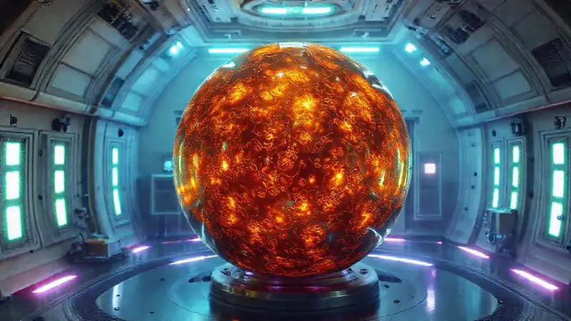 Esfera metálica misteriosa en contenedor seguro