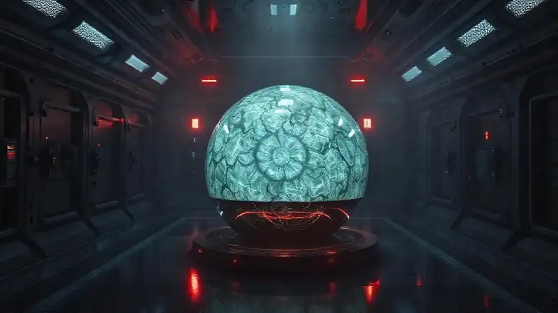 Objeto misterioso en campo de contención futurista