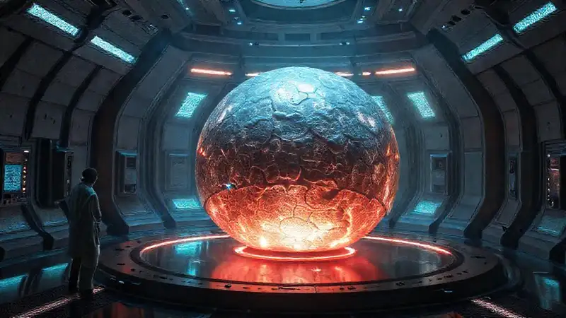 Objeto misterioso en cámara futurista de alta seguridad