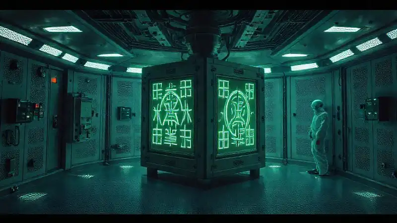 Sala segura con símbolos y alta tecnología