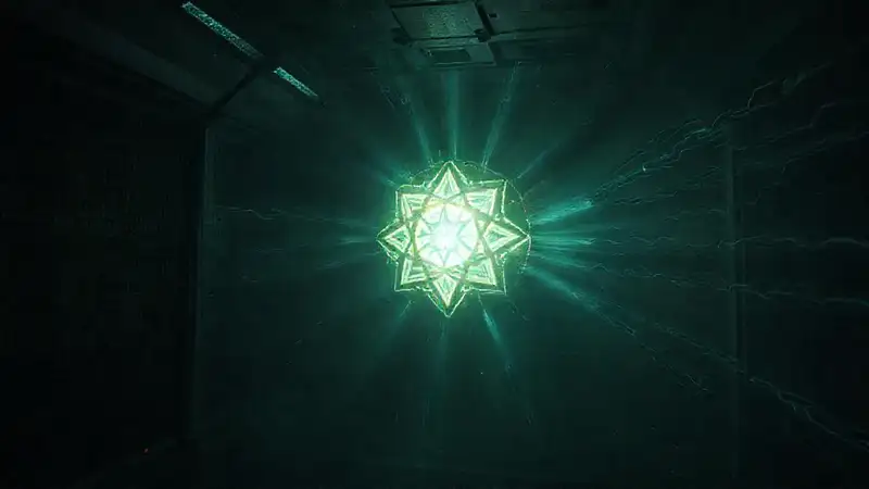Objeto misterioso con patrones y energía brillante